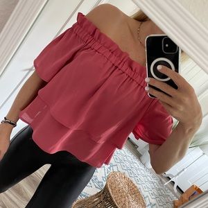 Leith off shoulder pink top